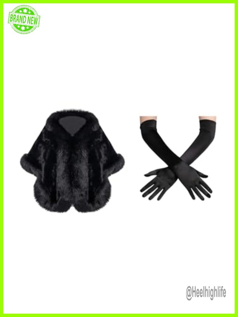 Faux Fur Shawl Wrap & Elbow Length Satin Gloves Set for Evening Party